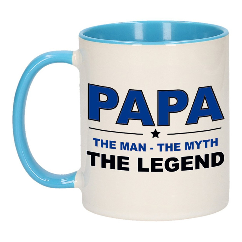 Papa the legend cadeau mok / beker wit en blauw 300 ml -