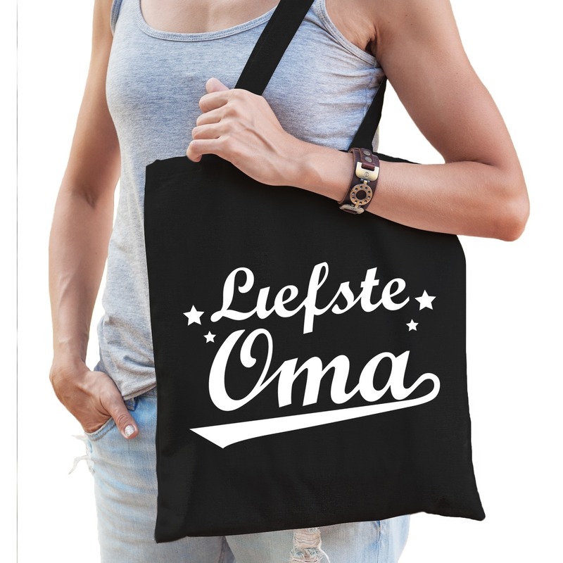 Katoenen cadeau tasje liefste oma zwart -
