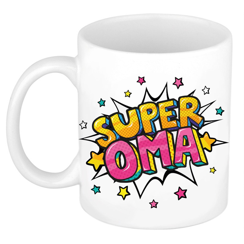 Super oma cadeau mok / beker wit met sterren 300 ml -