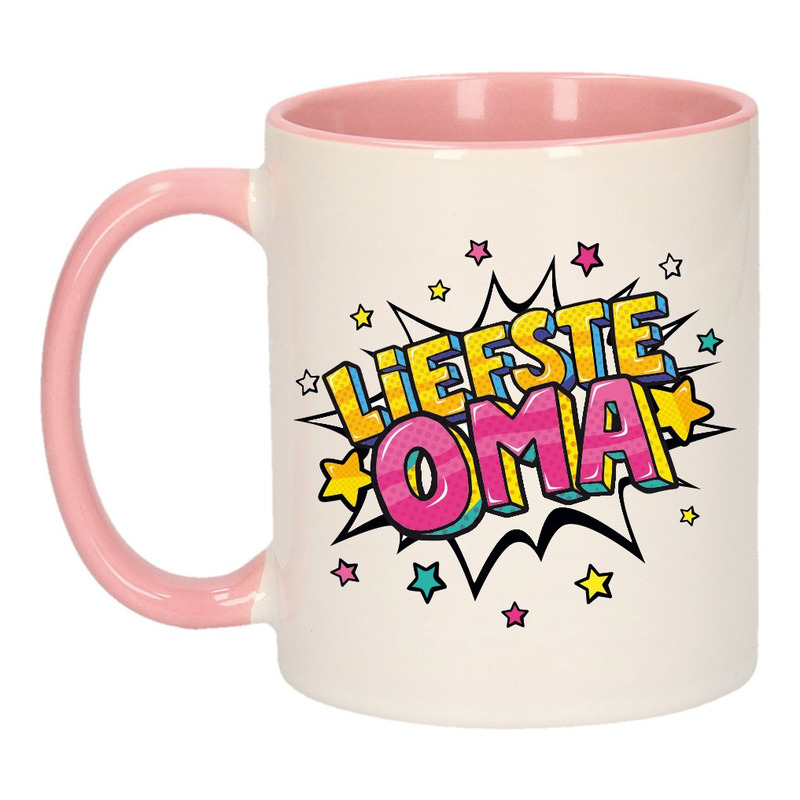 Liefste oma cadeau mok / beker wit en roze 300 ml -