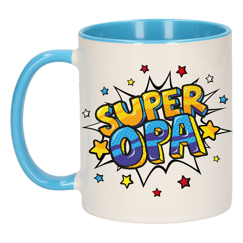 Super opa cadeau mok / beker wit en blauw met sterren 300 ml -