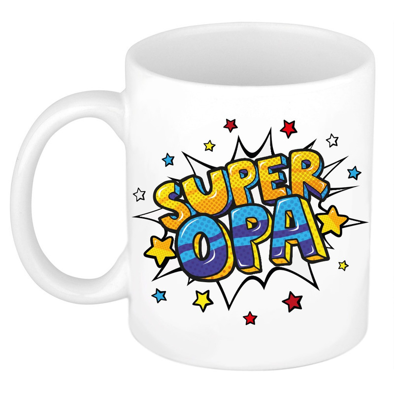 Super opa cadeau mok / beker wit met sterren 300 ml -