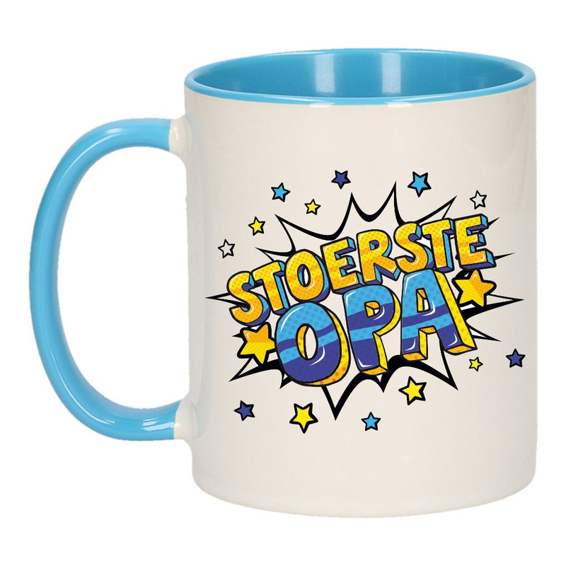 Stoerste opa cadeau mok / beker wit en blauw 300 ml -