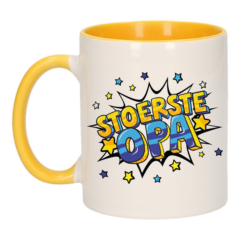 Stoerste opa cadeau mok / beker wit en geel 300 ml -