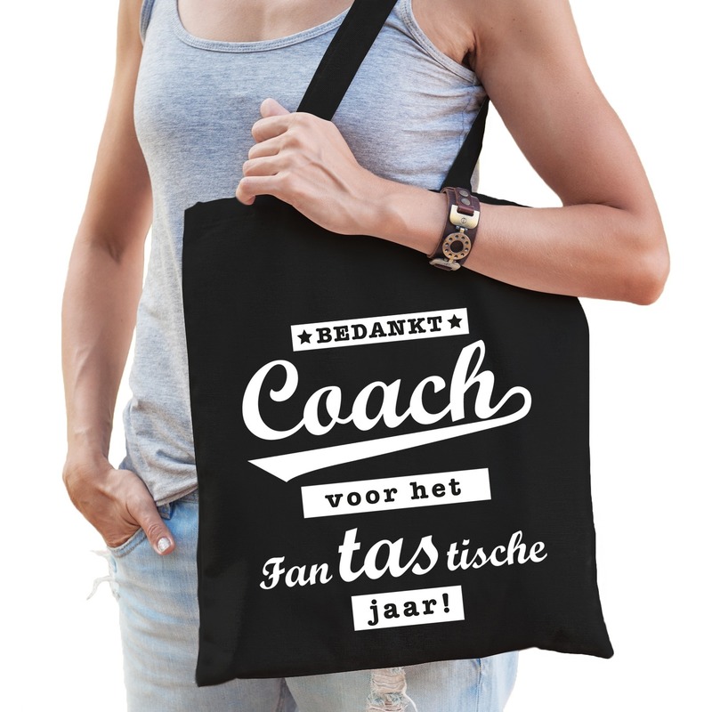 Bedankt coach katoenen cadeau tas zwart -