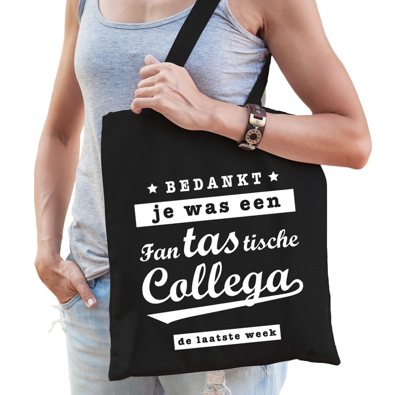 Katoenen cadeau tasje fantastische collega zwart -