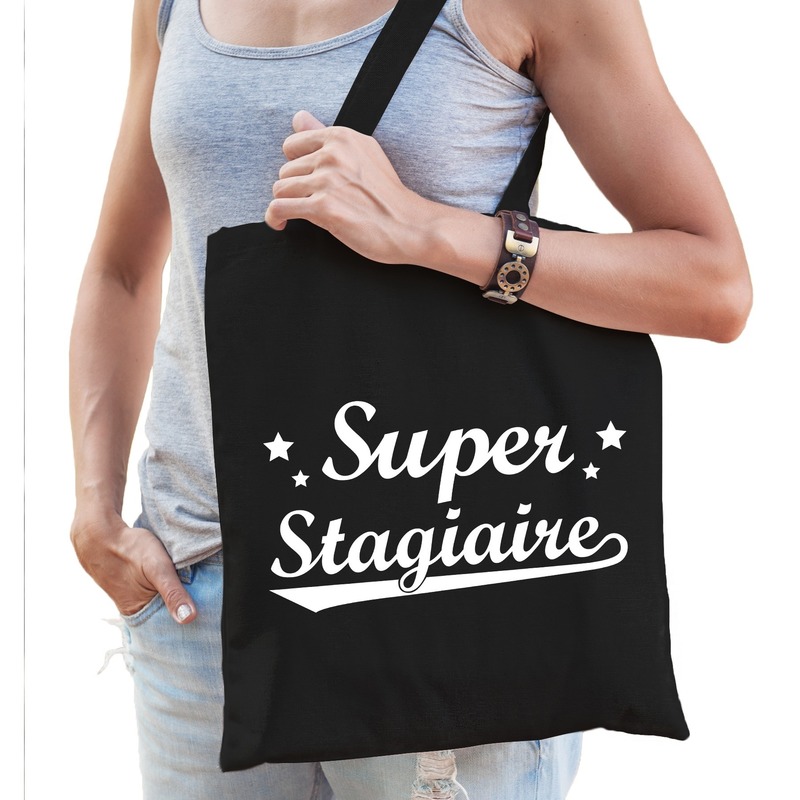 Katoenen cadeau tas / shopper super stagiaire zwart dames -