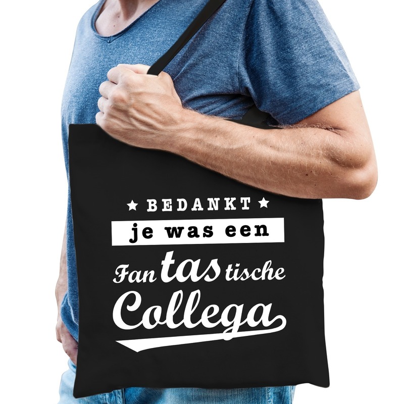 Katoenen cadeau tas/shopper fantastische collega zwart heren -