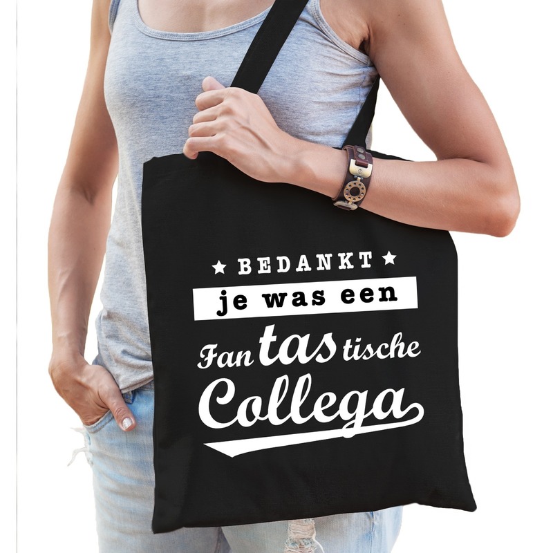 Katoenen cadeau tas/shopper fantastische collega zwart dames -