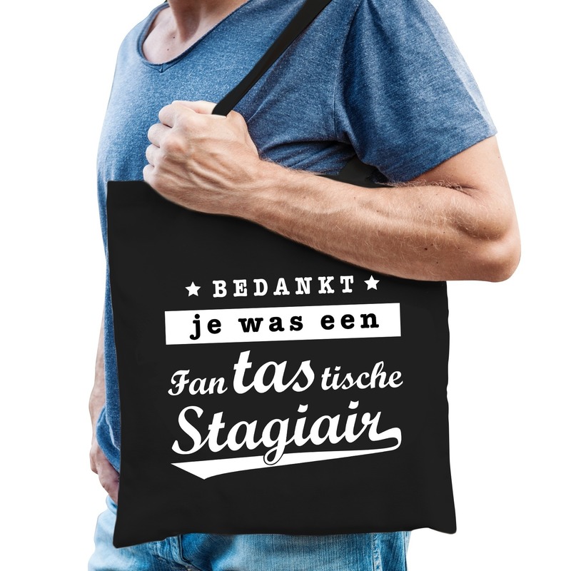 Katoenen cadeau tas / shopper fantastische stagiair zwart heren -