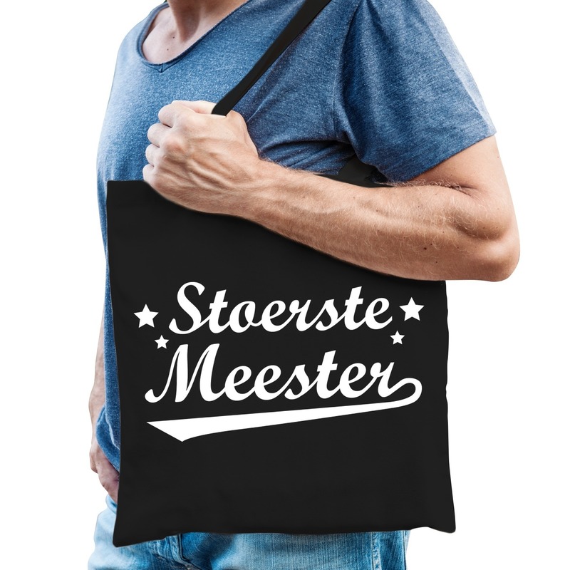 Katoenen cadeau tasje stoerste meester zwart -