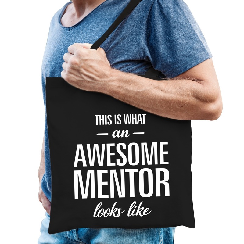 Katoenen cadeau tasje awesome mentor zwart -