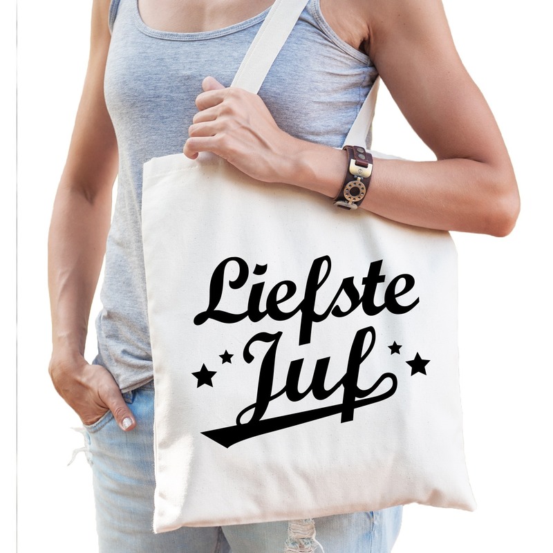 Katoenen cadeau tasje liefste juf -