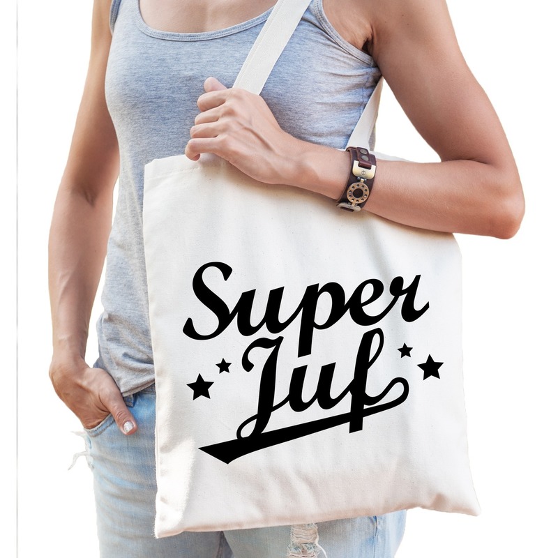 Katoenen cadeau tasje super juf -