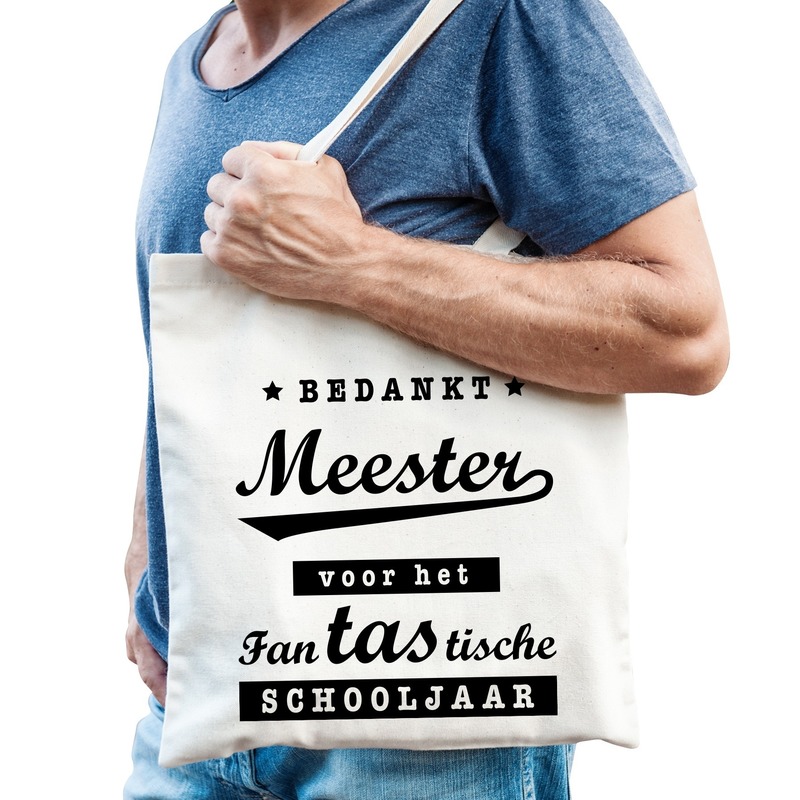 Katoenen cadeau tasje bedankt meester -