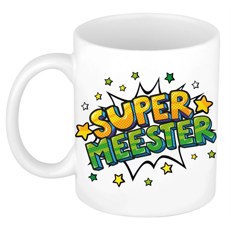 Super meester cadeau mok / beker wit met sterren 300 ml -