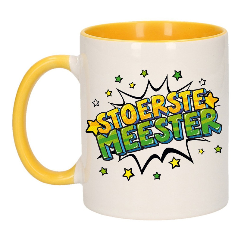 Stoerste meester cadeau mok / beker wit en geel 300 ml -