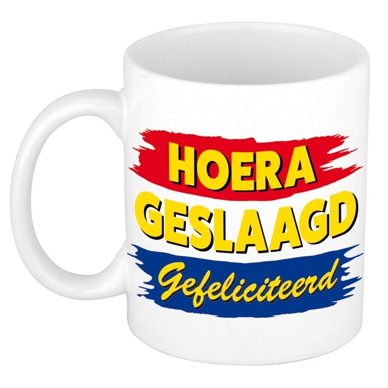 Geslaagd cadeau mok / beker hoera geslaagd gefeliciteerd 300 ml -