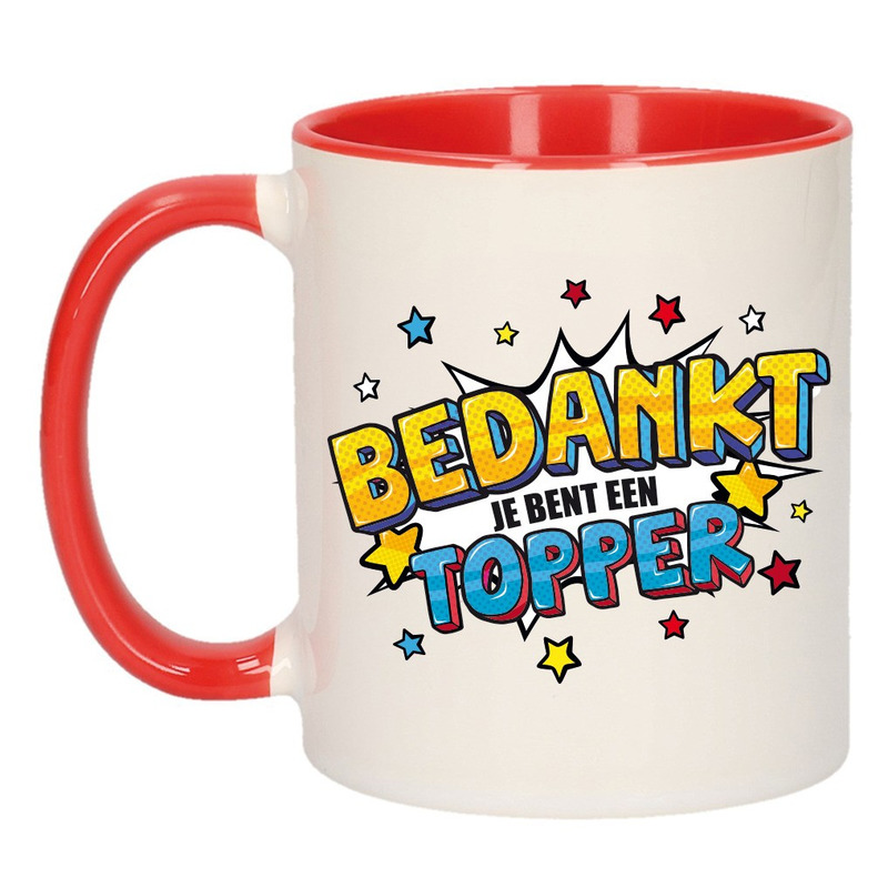Bedankt topper cadeau mok / beker wit en rood 300 ml -