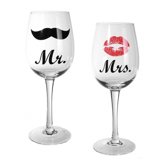 Mr & Mrs wijnglazen - 22,5 cm - 430 ml - Bruiloft cadeau - Huwelijk -