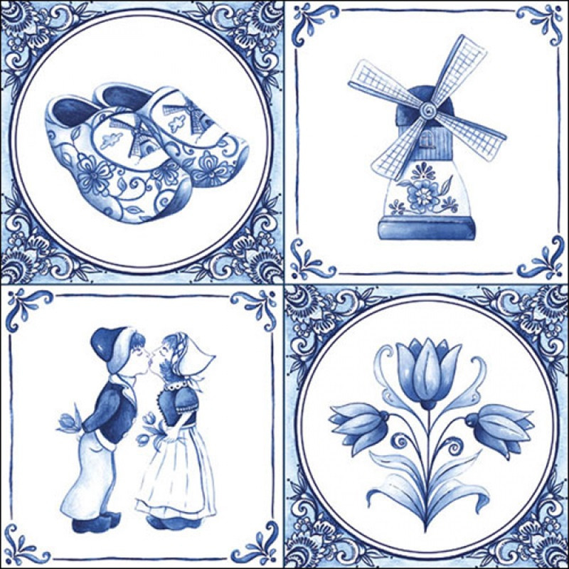 Delfts blauw thema servetten - 20x stuks -33 x 33 cm - Holland -