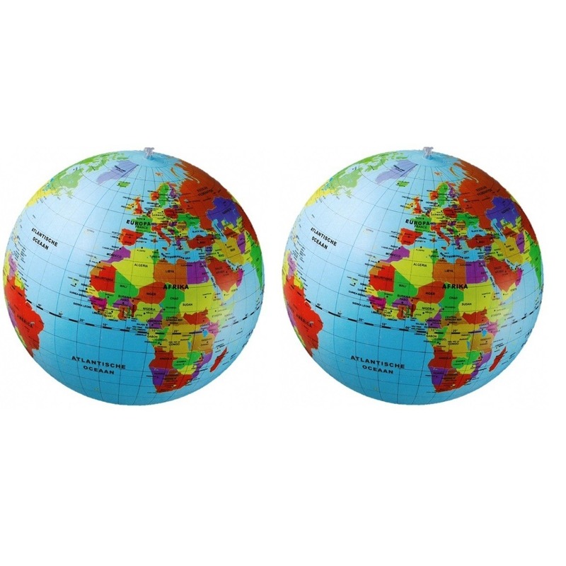 Opblaasbare wereldbol - 2x - 50 cm - PVC - opblaas globe - strandbal -
