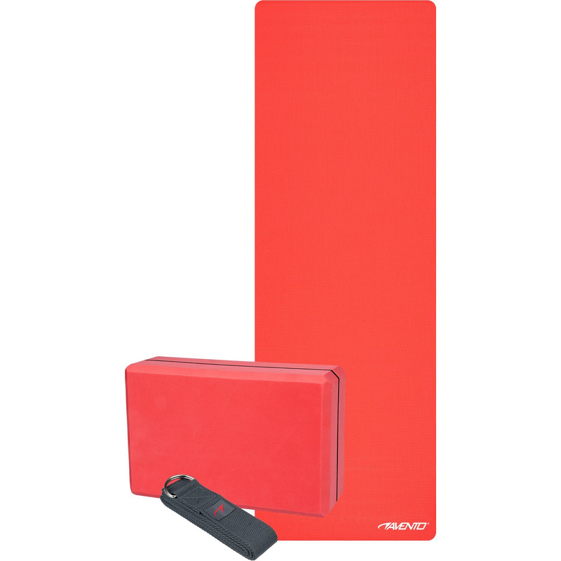 Yogamat set roze met blok en riem 173 x 61 cm -