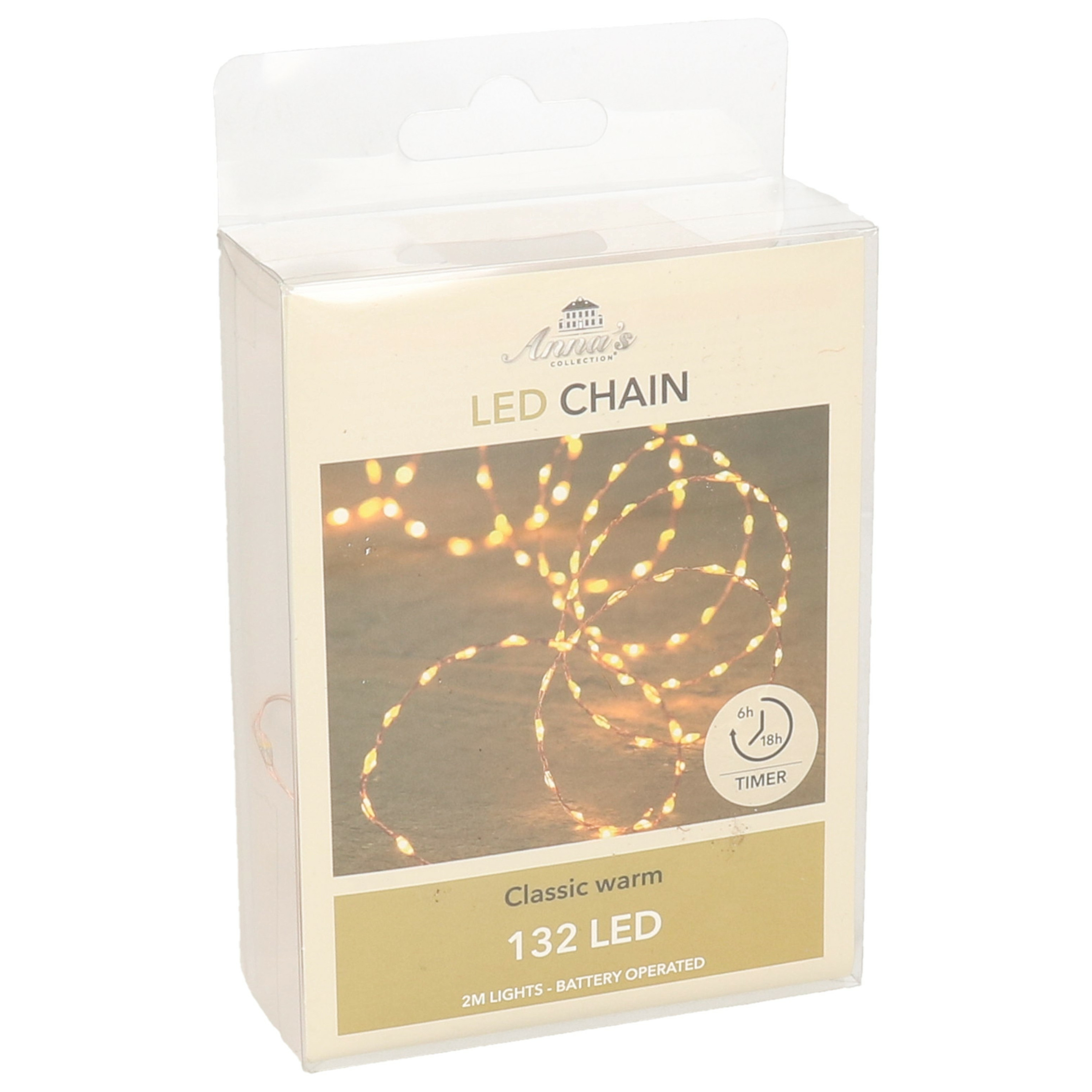 Draadverlichting - koper - 132 led lampjes - klassiek warm wit - batterij - timer - lichtsnoer -