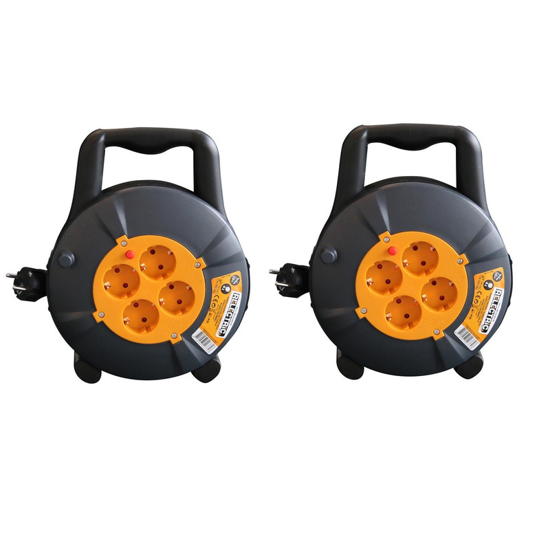 2x Kabelhaspel/kabelbox 10 m met 4x stopcontacten -