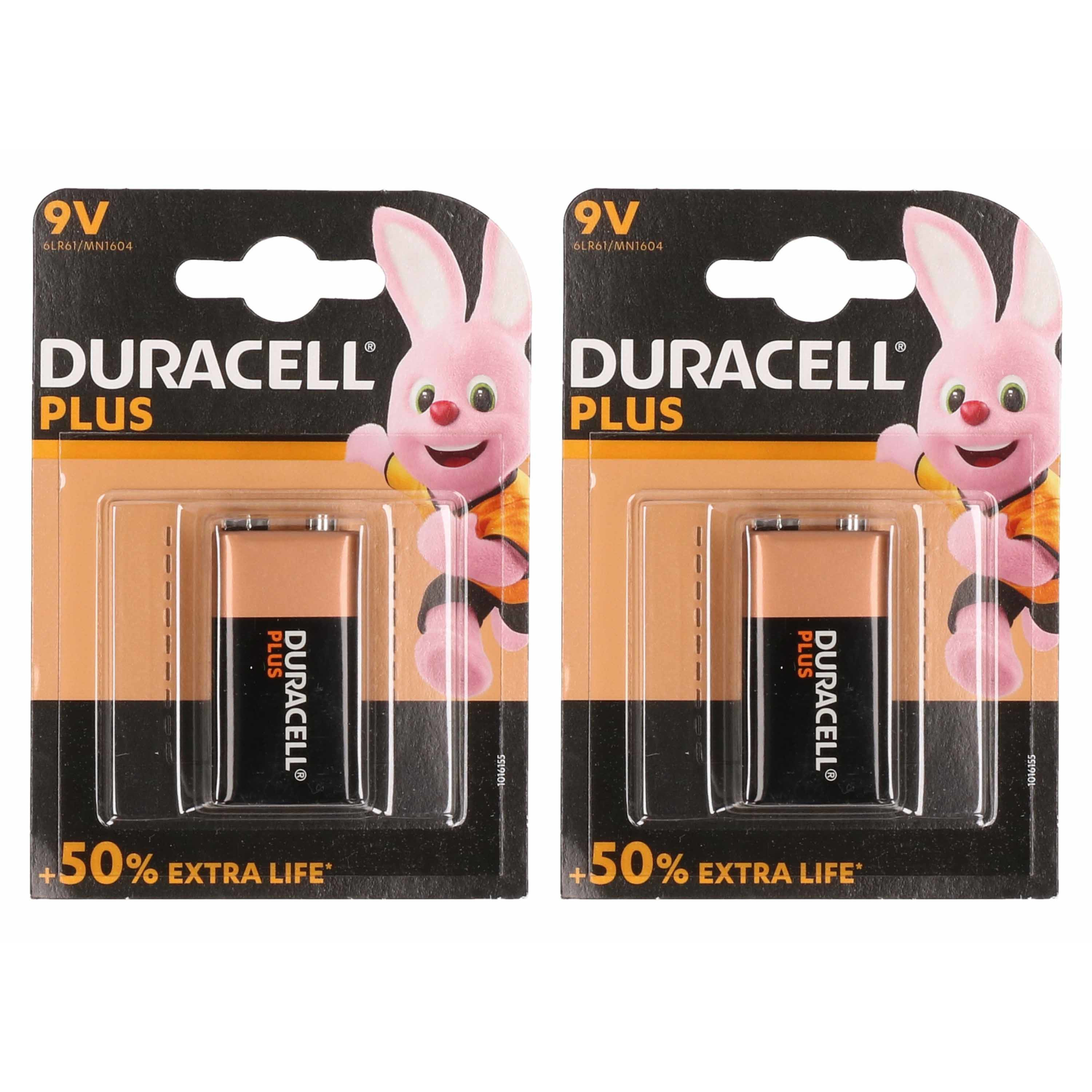 2x Duracell batterij 9 volt blok -