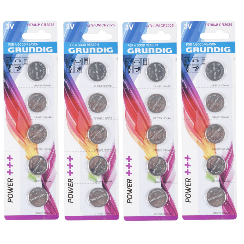 Grundig Knoopcel batterijen CR2025 - 3V - Lithium - 20x stuks - knoopcelbatterijen/ knoopbatterijen -