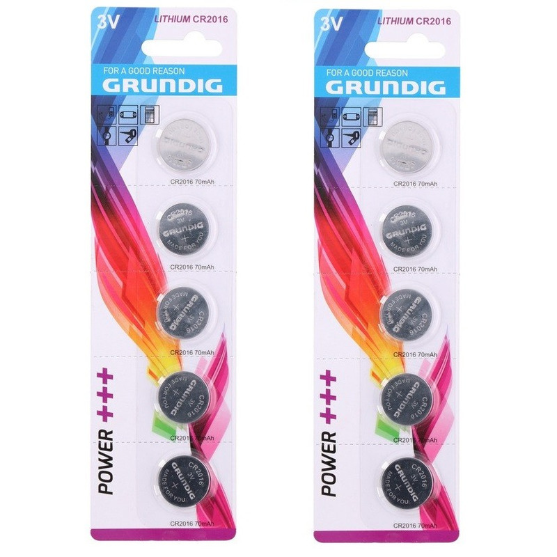 Grundig Knoopcel batterijen - 10x - CR2016 - 3V - knoopbatterijen -