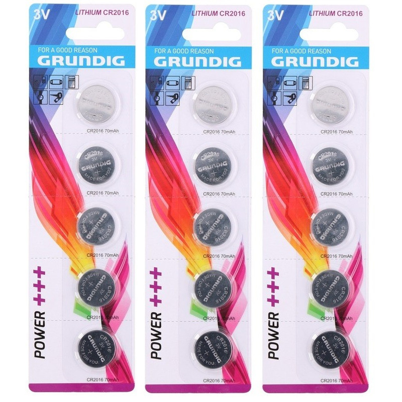 Grundig Knoopcel batterijen - 15x - CR2016 - 3V - knoopbatterijen -