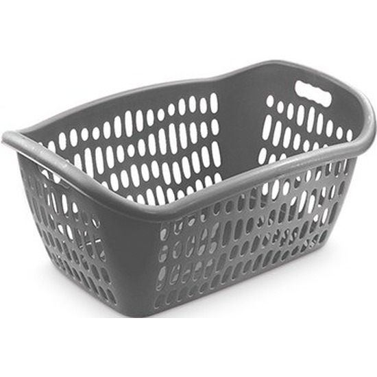 2x Grijze wasmanden 38 liter 61 x 43 x 28 cm -