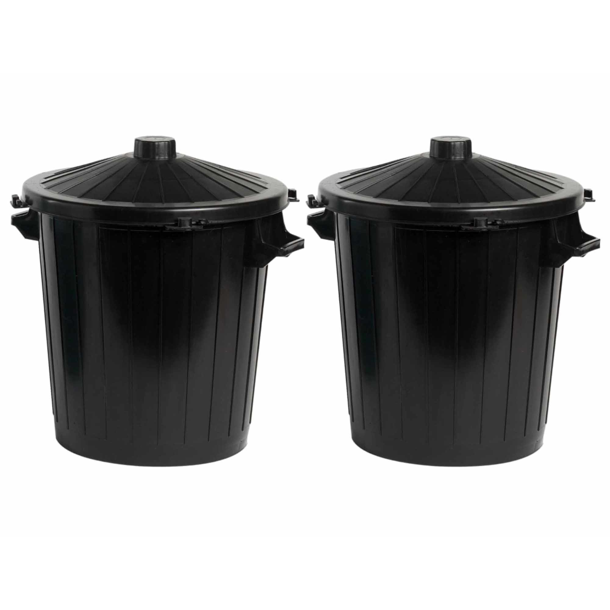 2x Vuilnisbak/afvalemmer met deksel 80 liter zwart -