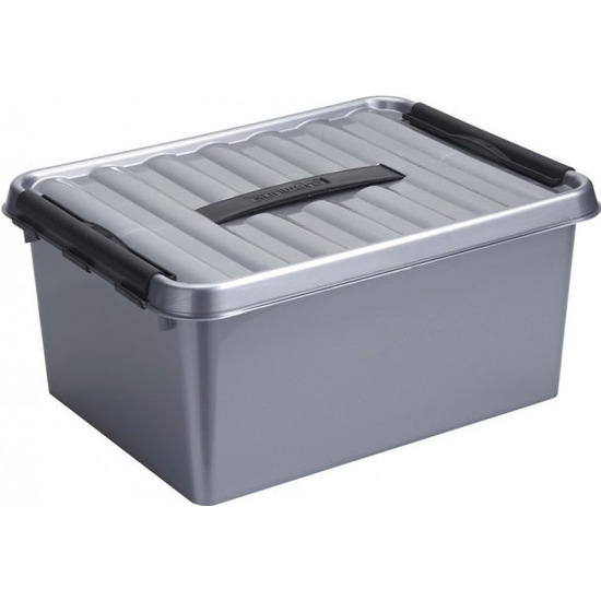 4x Opberg box/opbergdoos 15 liter 40 cm zilver/zwart -