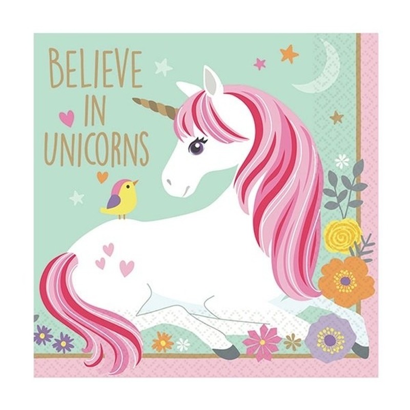 32x Eenhoorn themafeest servetten 25 x 25 cm -