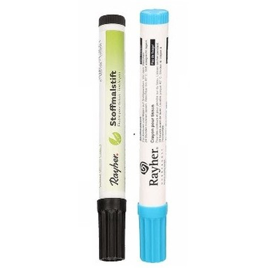 2x Textielstiften dikke punt 2-4 mm zwart/blauw -