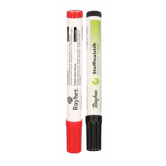 2x Textielstiften dikke punt 2-4 mm zwart/rood -