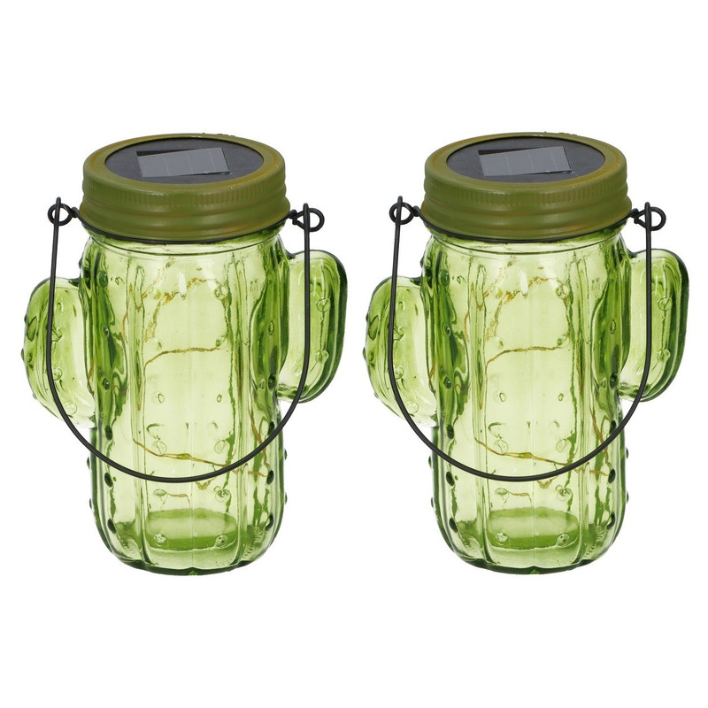2x stuks Cactus solar lantaarns 14,5 cm verlichting -