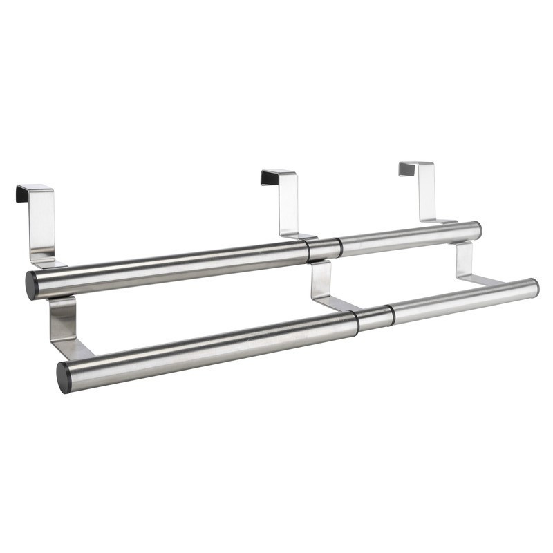 Handdoeken deurrek - 2x - verstelbaar - zilver - 40 cm - RVS - theedoek of handdoek rek -