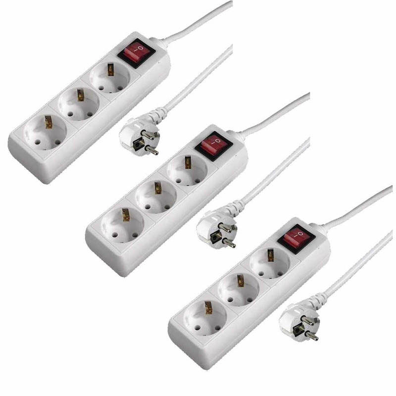3x stuks stekkerdoos 3-voudig met schakelaar -