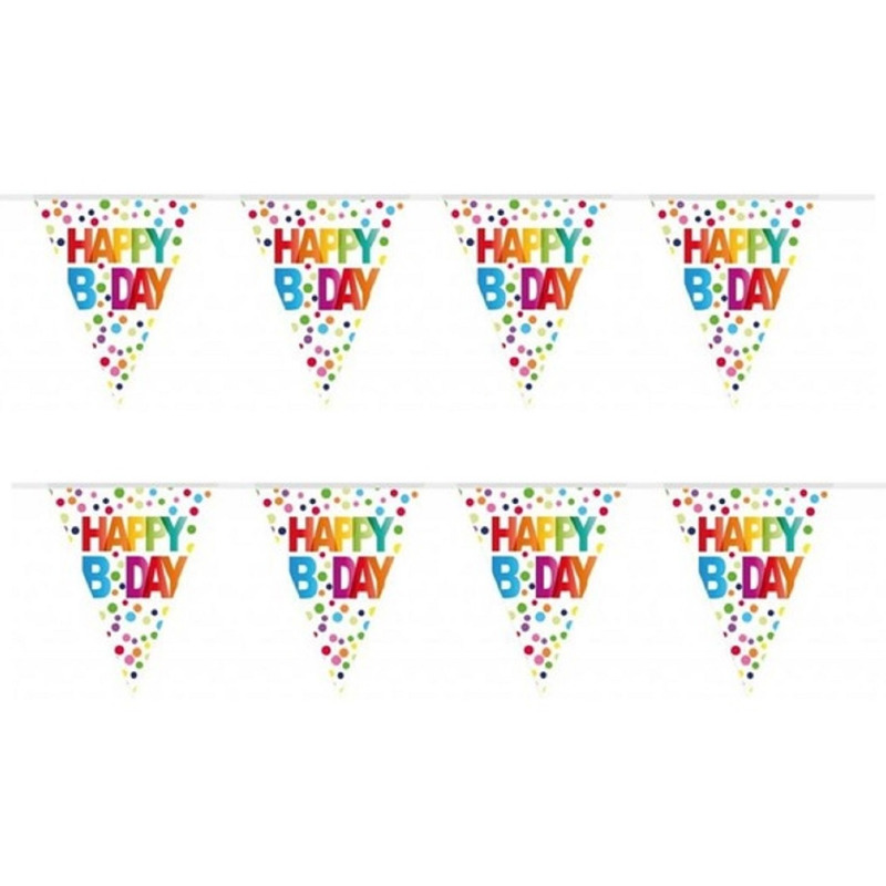 2x stuks Happy B-day vlaggenlijn met stippen 10 meter -