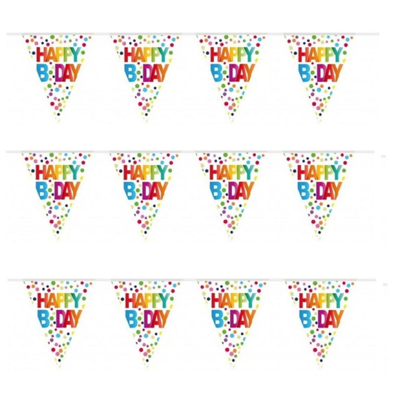 3x stuks Happy B-day vlaggenlijnen met stippen 10 meter -