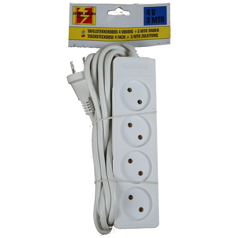 2x Stekkerdoos 4-voudig wit 3 meter -