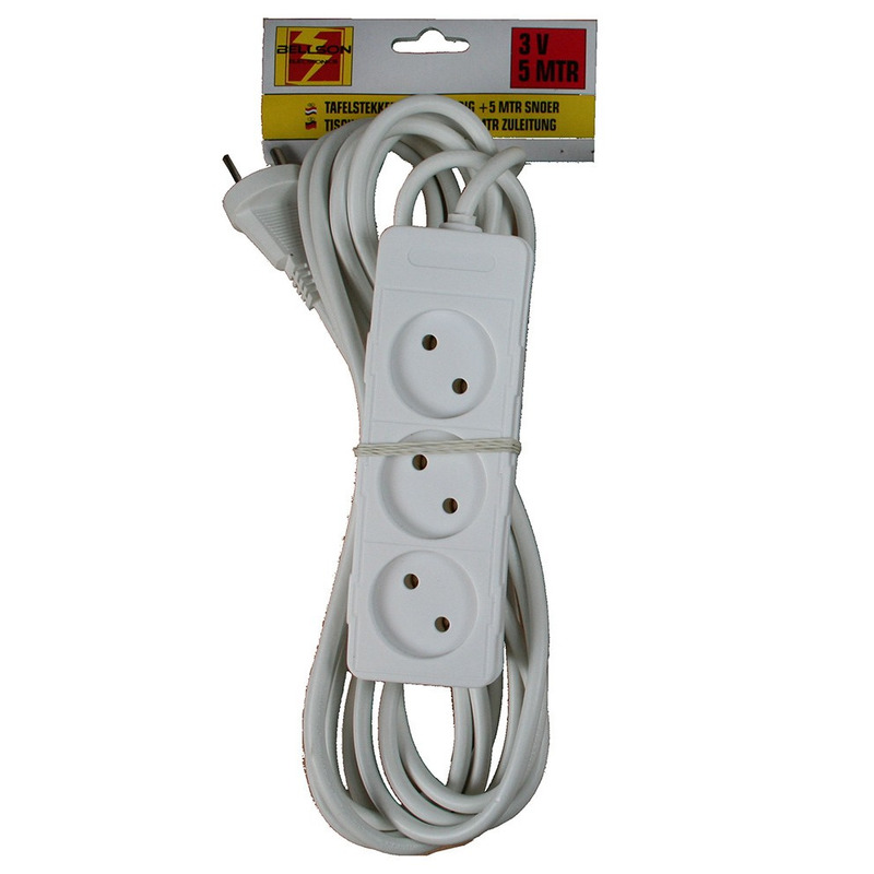 2x Stekkerdoos 3-voudig wit 5 meter -