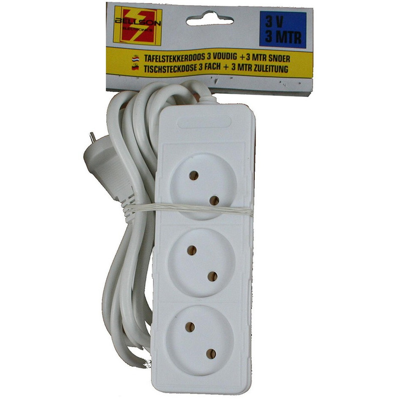 3x Stekkerdoos 3-voudig wit 3 meter -