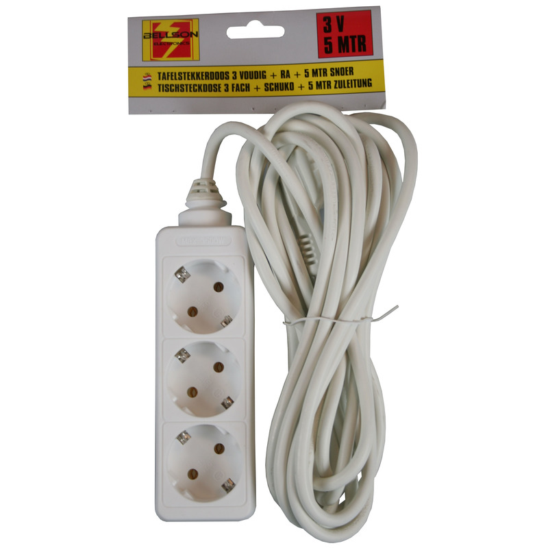 Benson Stekkerdoos - 3x - 3-voudig - 5 meter aanloopsnoer - randaarde - verlengsnoer -
