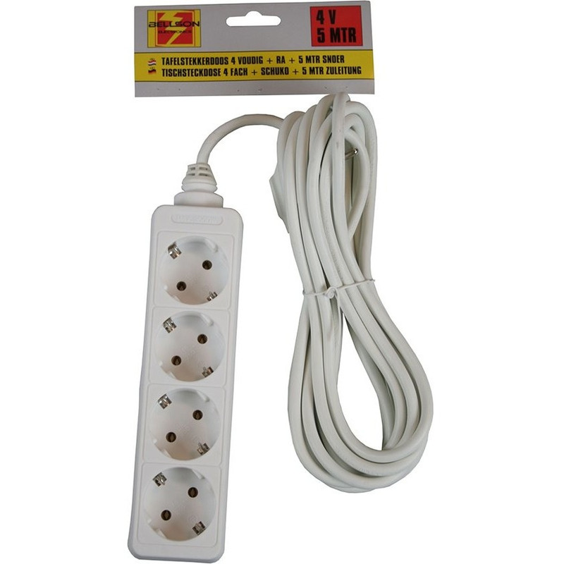 2x Stekkerdoos 4-voudig met randaarde wit 5 meter -