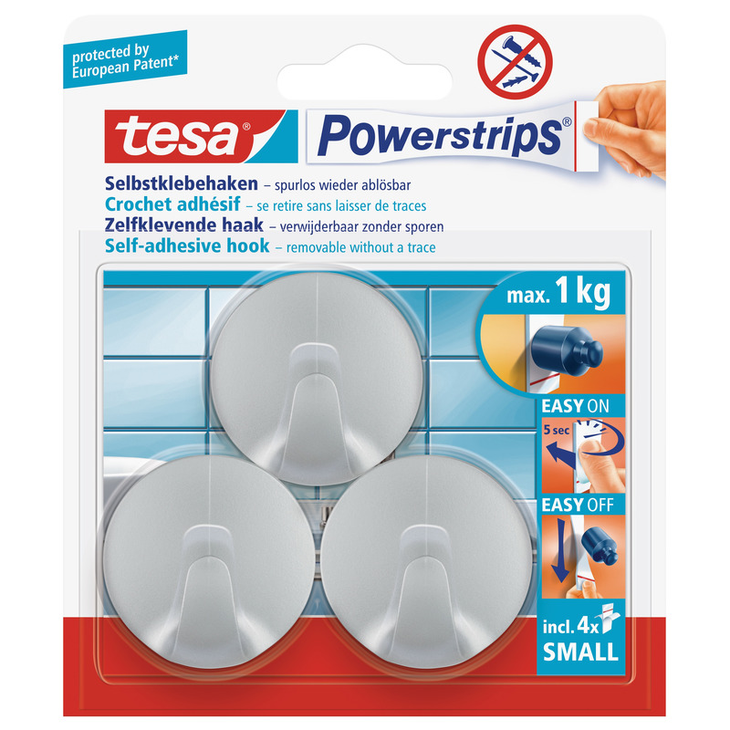 9x Tesa Powerstrips ronde haken chroom small klusbenodigdheden -
